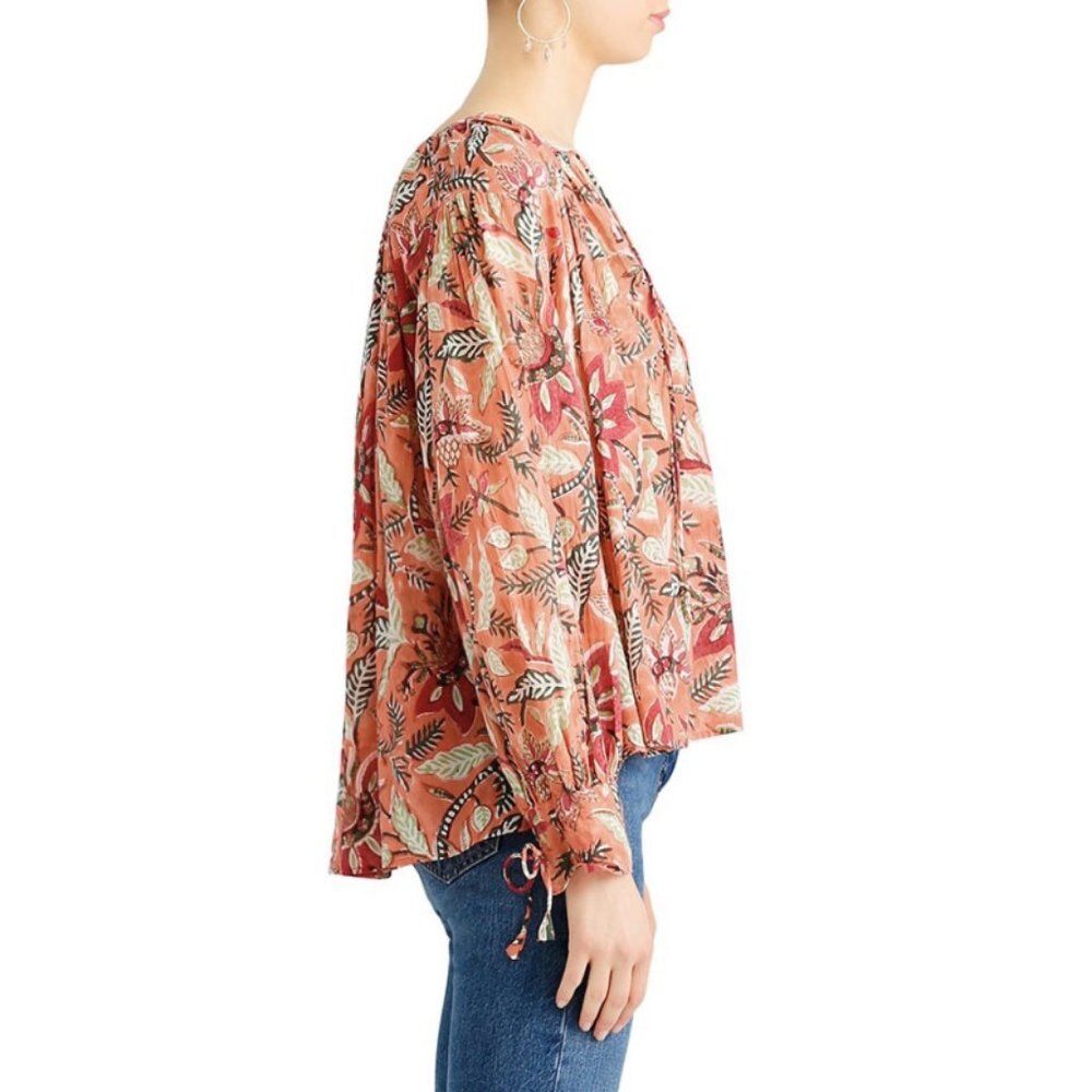 Antik Batik Kalao Floral Blouse Flowy Peasant Top - Picture 2 of 12